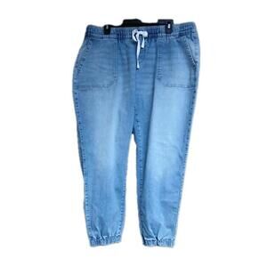 Lane Bryant Woman's Mid Rise Joggers Blue Denim Boyfriend Stretch Sz 14 NEW